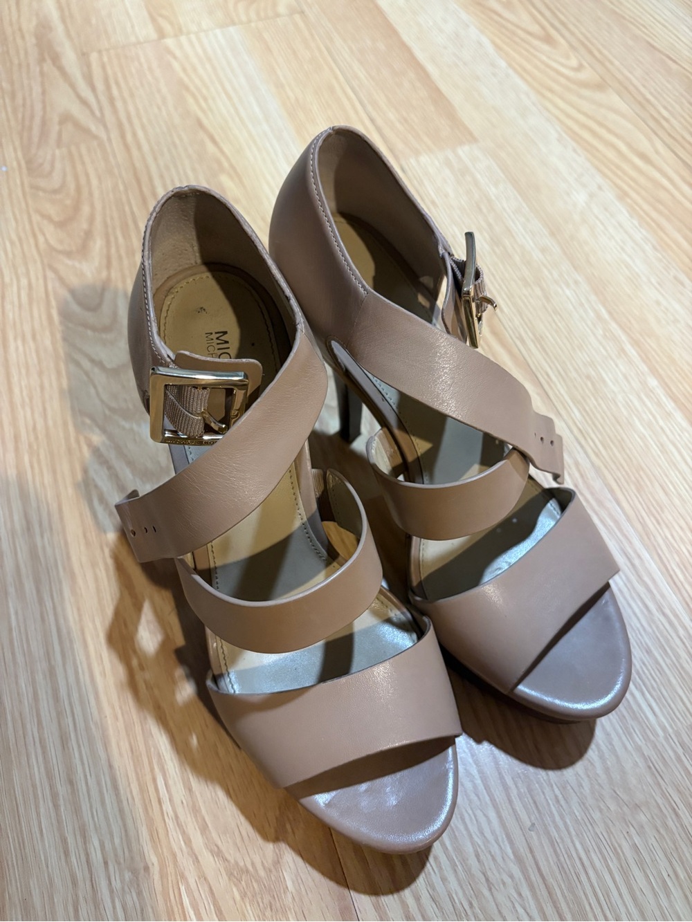 MICHAEL Michael Kors Taupe Leather Strappy Heels